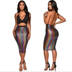 Black Cutout Top with Holographic dress